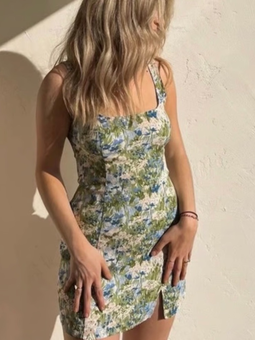 Reformation Noha Blue Green Floral Sleeveless Mini Dress Size 4 25765